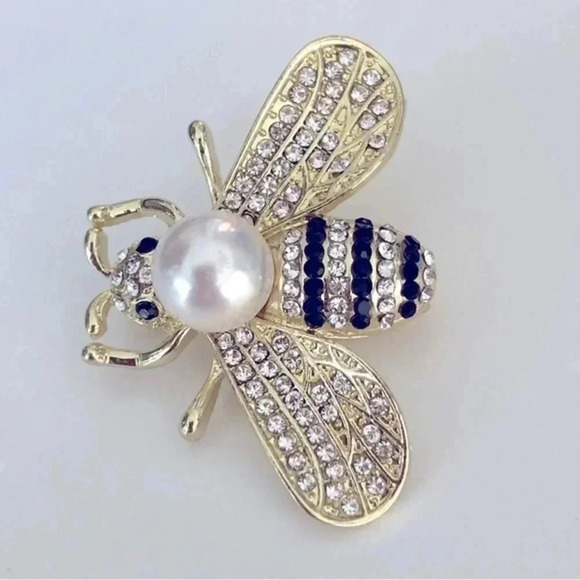 Mama Bling Jewelry - Bumblebee Bee Gold Tone Faux Pearl & Crystal Brooch Lapel Pin NWT